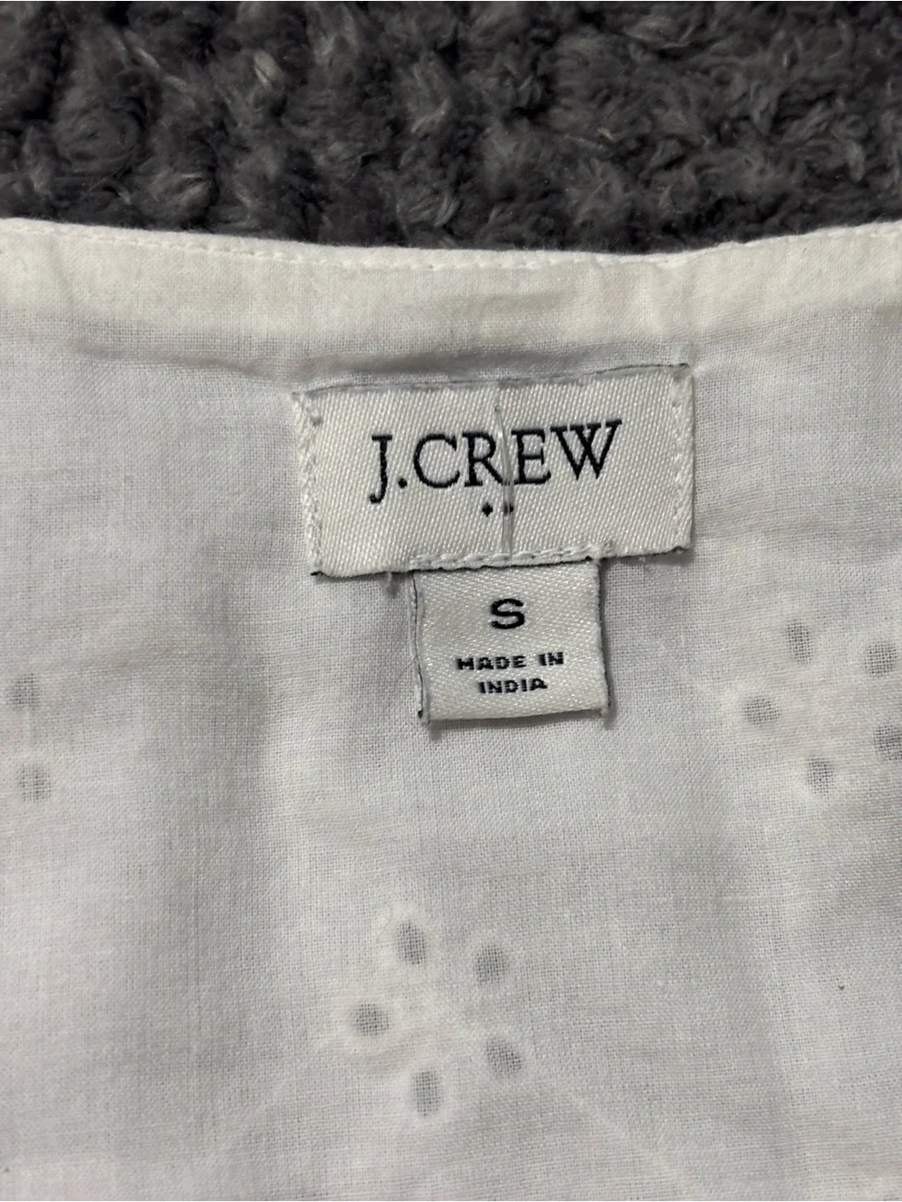 J. Crew White Eyelet Puff-Sleeve Button Blouse Size S